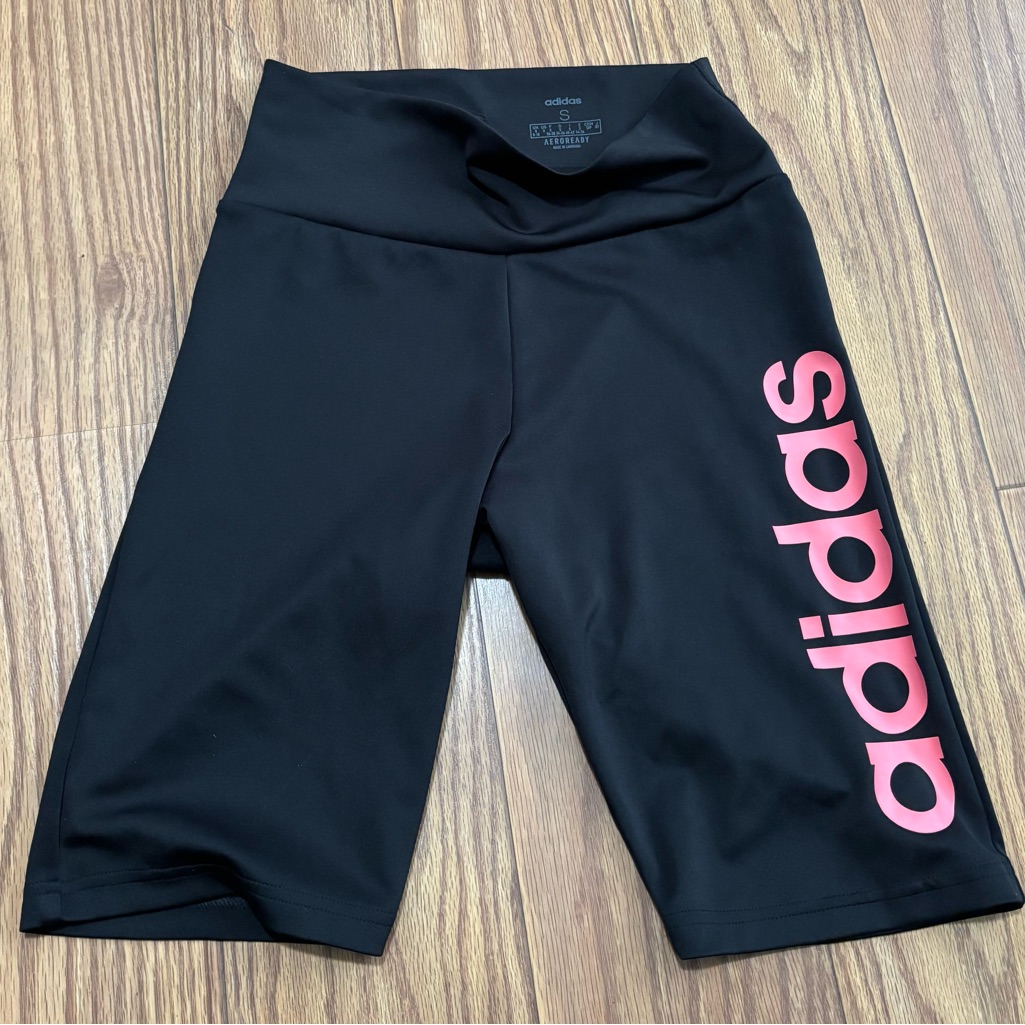 Adidas Black Bike Shorts With Pink Logo